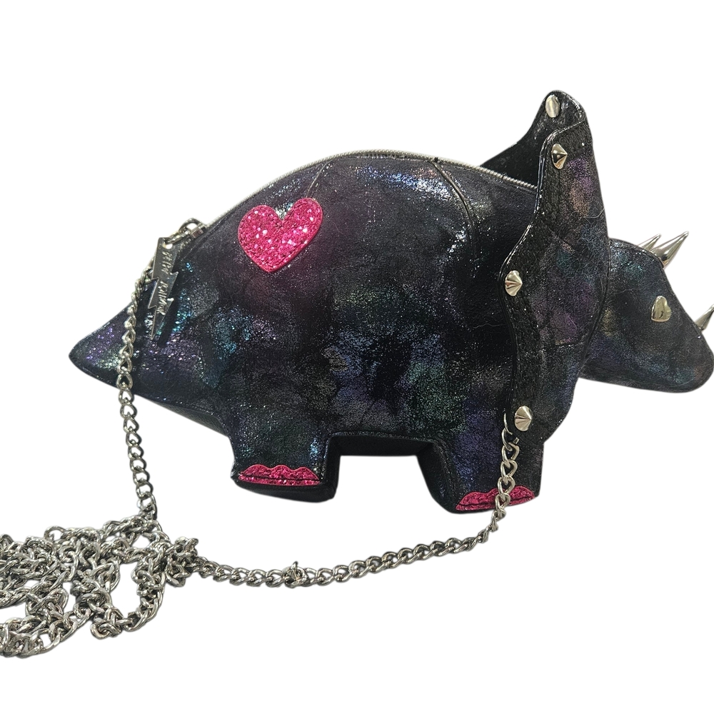 Betsey Johnson Black Iridescent Dino Mini Bag with Pink Accents